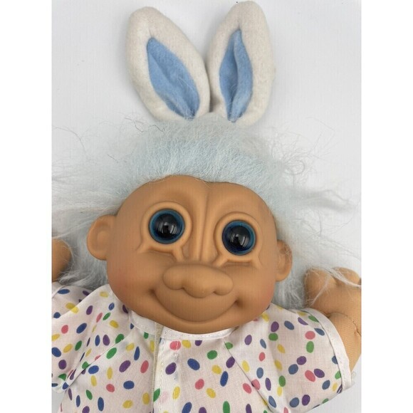 Russ Troll Kidz Doll 12” Easter Bunny With Blue Hair Vinyl Face Soft Body - Picture 2 of 9